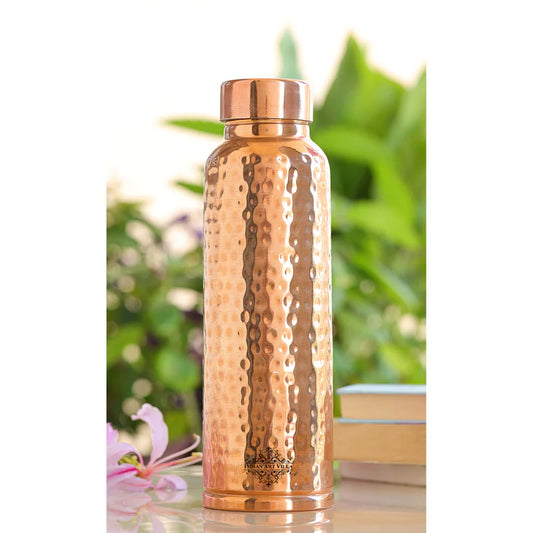 Pure Copper Water Bottle with Ergonomic Design - Hammered