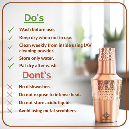 Pure Copper Bedroom Bottle with Glass & Leak-Proof Cap, 1400 ML - Hammered