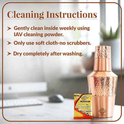 Pure Copper Bedroom Bottle with Glass & Leak-Proof Cap, 1400 ML - Hammered