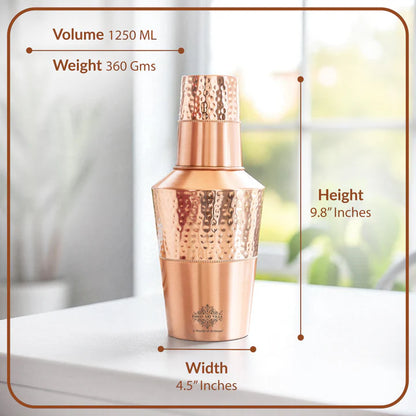 Pure Copper Bedroom Bottle with Glass & Leak-Proof Cap, 1400 ML - Hammered