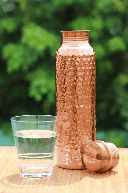 Pure Copper Water Bottle with Ergonomic Design - Hammered