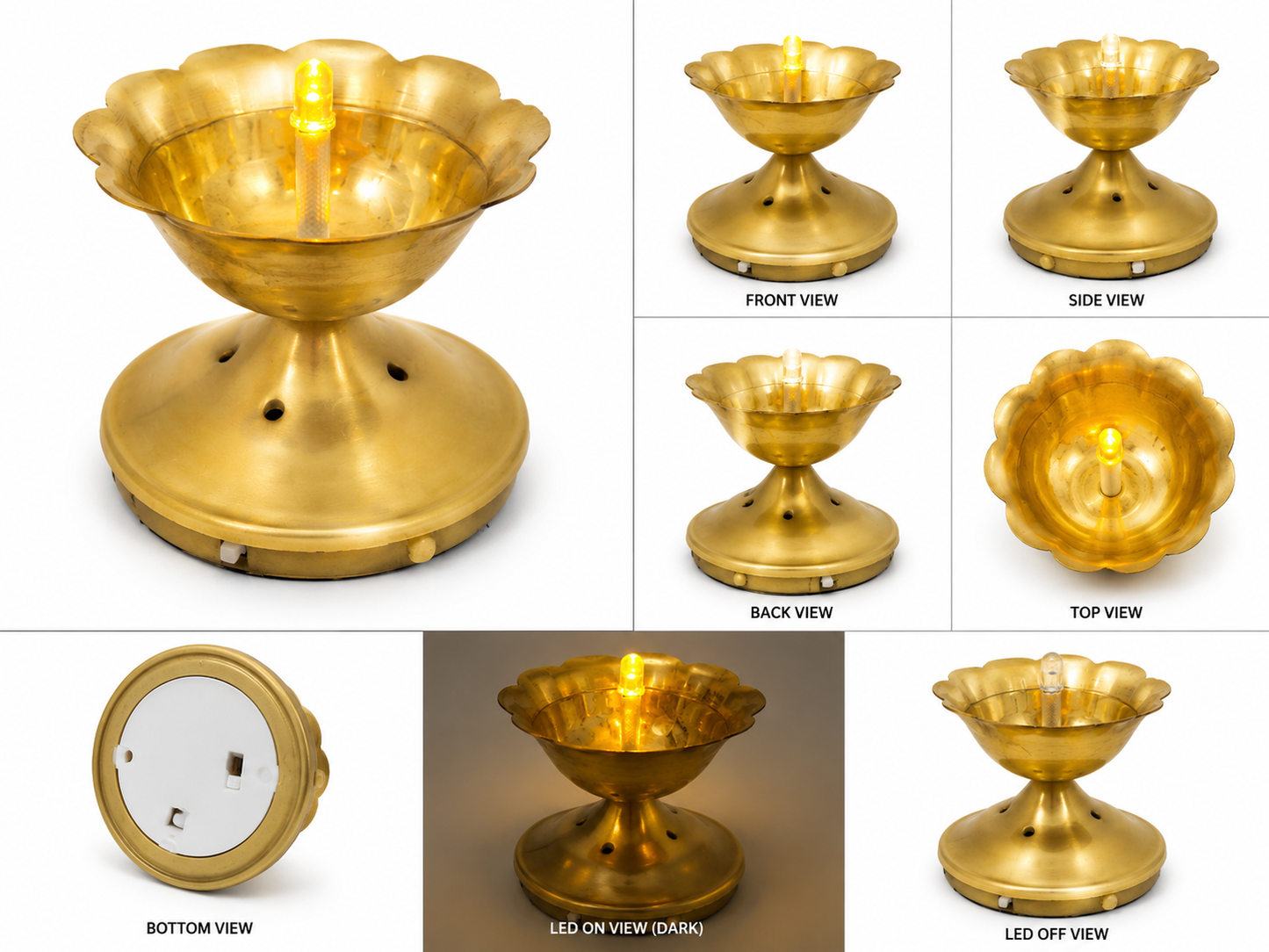 Premium LED Brass Diya Lamp with Type-C Charging